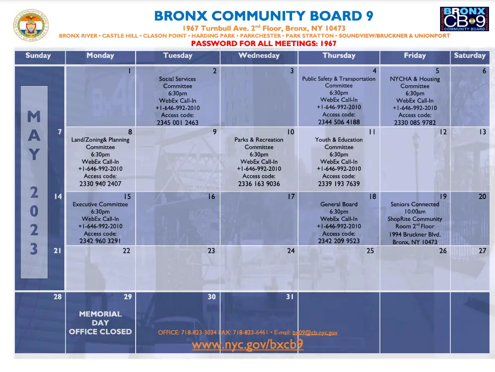 Bronx Community Board 9 Calendar May 2023